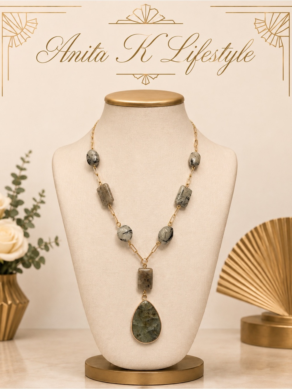 🆕😍Green Labradorite Pendant Necklace - Gold Chain